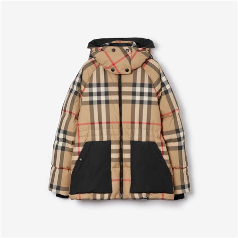 beige burberry jacke|burberry check puffer jacket.